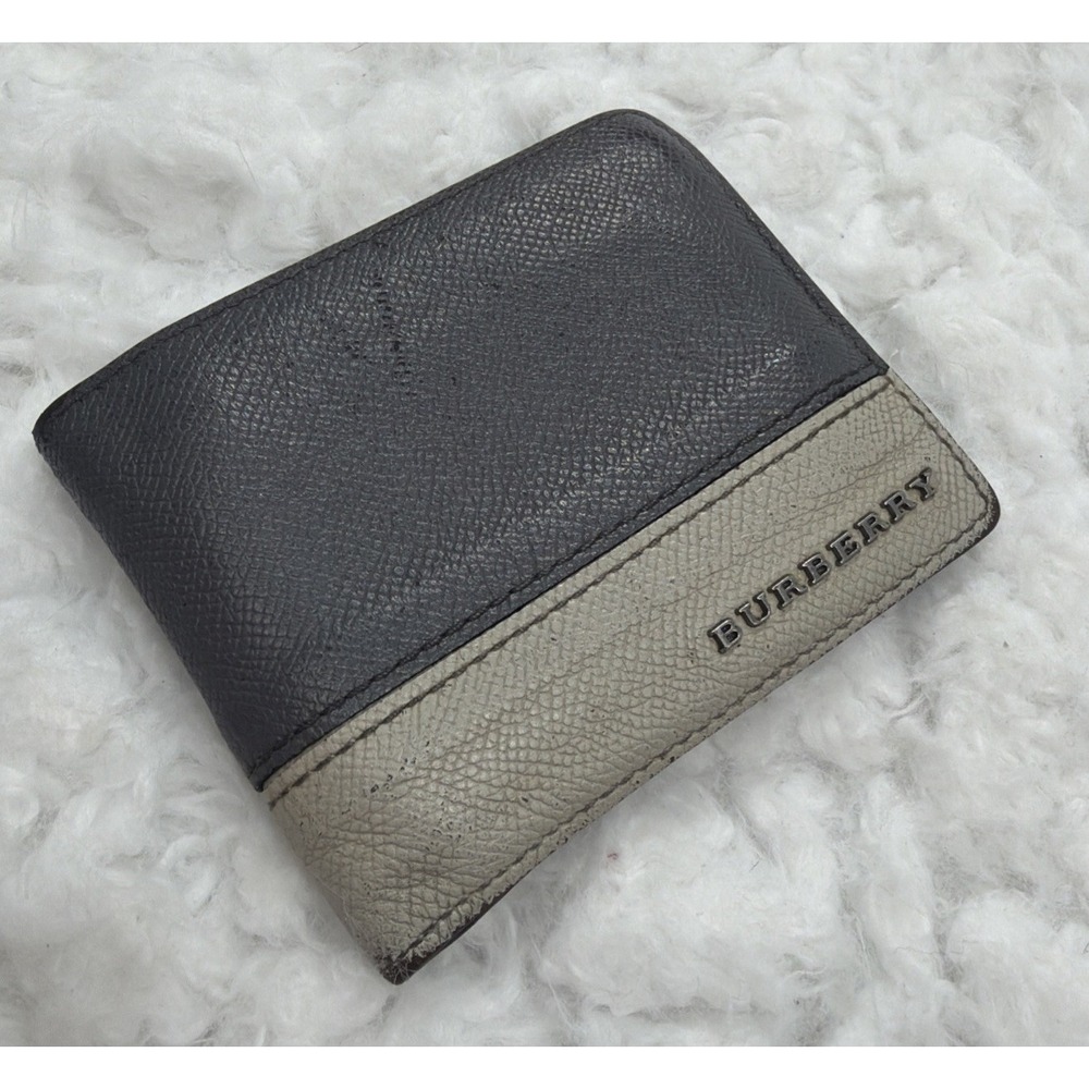 BURBERRY Wallet Men Bifold Gray Leather Made In Italy Classic Two Tone Designer